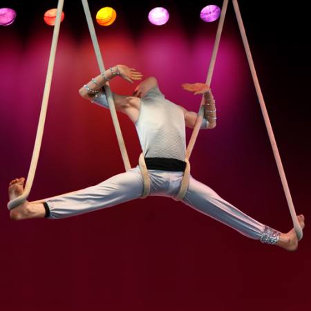 man, hangend, circus, rood, strings Galina Barskaya - Dreamstime
