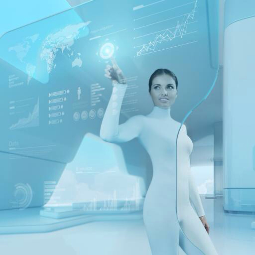 kvinde, digitale, blå, berøring, skærm, panel Sellingpix