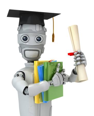 afgestudeerde, robot, papier, diploma's, bestanden, boeken, hoed Vladimir Nikitin - Dreamstime