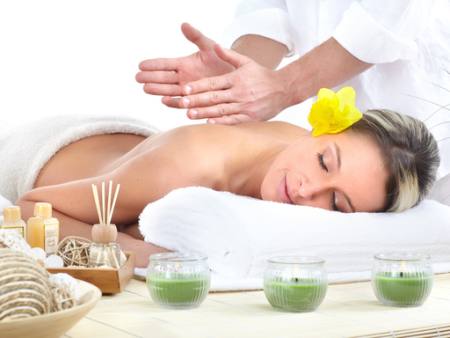 vrouw, therapie, massage, geel, bloem Kurhan - Dreamstime