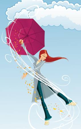 paraplu, meisje, wind, wolken, regen, gelukkig Tachen - Dreamstime