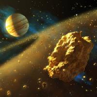 Pixwords Het beeld met universum, rotsen, planeet, ruimte, komeet Andreus - Dreamstime