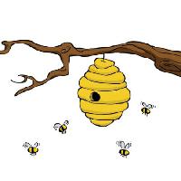 Pixwords Het beeld met tak, bij, bijenkorf, geel Dedmazay - Dreamstime