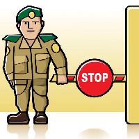 Pixwords Het beeld met stop, soldat, barriere, hæren Zitramon