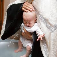 Pixwords Het beeld met baby, præst, fader, græde, græde, vand Irina Lyulko (Ajni)
