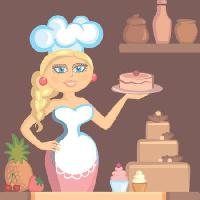 Pixwords Het beeld met dame, blonde, kok, cake, vrouw, keuken Klavapuk - Dreamstime