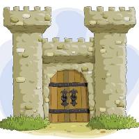 kasteel, torens, deur, oud Dedmazay - Dreamstime