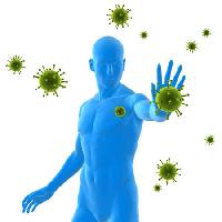 Pixwords Het beeld met virus, immuniteit, blauw, man, ziek, bacteriën, groen Sebastian Kaulitzki - Dreamstime