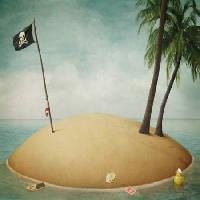 Pixwords Het beeld met strand, vlag, piraat, eiland Annnmei - Dreamstime