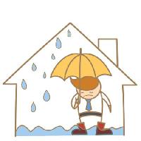 Pixwords Het beeld met water, lekken, man, paraplu, regen, huis Falara - Dreamstime