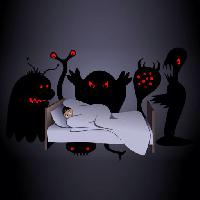 Pixwords Het beeld met halloween, seng, monster, monstre, nat, scarry Aidarseineshev