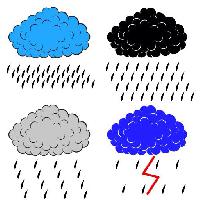 Pixwords Het beeld met sky, skyer, regn, lyn, blå, grå, sort Aarrows