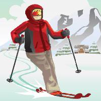 Pixwords Het beeld met ski, de winter, sneeuw, berg, rood Artisticco Llc - Dreamstime