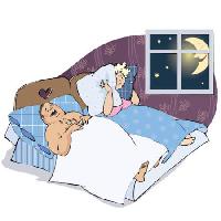Pixwords Het beeld met man, vrouw, vrouw, slaapkamer, maan, venster, nacht, hoofdkussen, wakker Vanda Grigorovic - Dreamstime