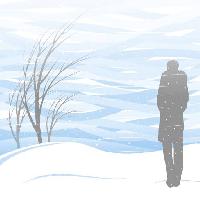Pixwords Het beeld met vinter, sne, person mand, snestorm, træ Akvdanil
