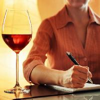glas, vin, hånd, blyant, pen, skriv, person kvinde Efired